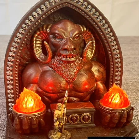 Painted 3D printed sinister undead altar shrine terrain with glowing LED-lit centerpiece for tabletop RPG dungeon scenery.